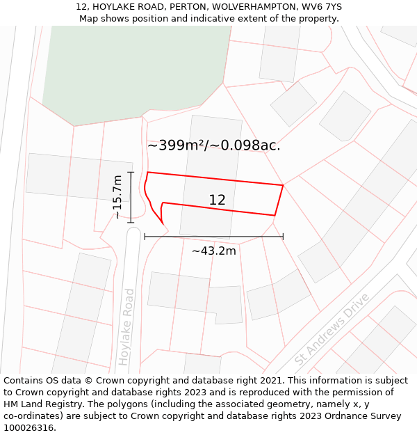 12, HOYLAKE ROAD, PERTON, WOLVERHAMPTON, WV6 7YS: Plot and title map