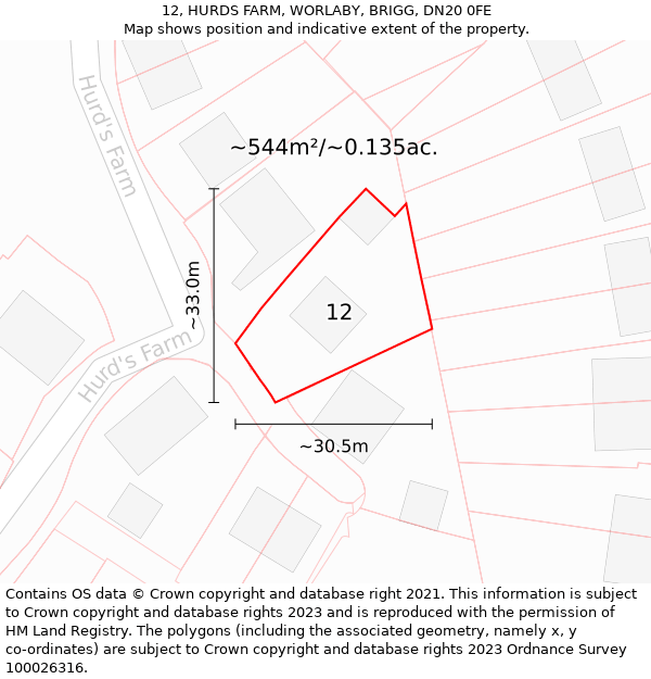 12, HURDS FARM, WORLABY, BRIGG, DN20 0FE: Plot and title map