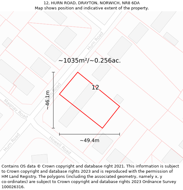 12, HURN ROAD, DRAYTON, NORWICH, NR8 6DA: Plot and title map