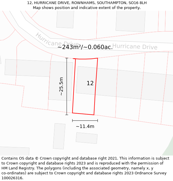 12, HURRICANE DRIVE, ROWNHAMS, SOUTHAMPTON, SO16 8LH: Plot and title map