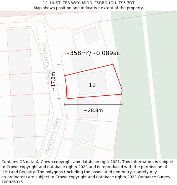 12, HUSTLERS WAY, MIDDLESBROUGH, TS5 7DT: Plot and title map