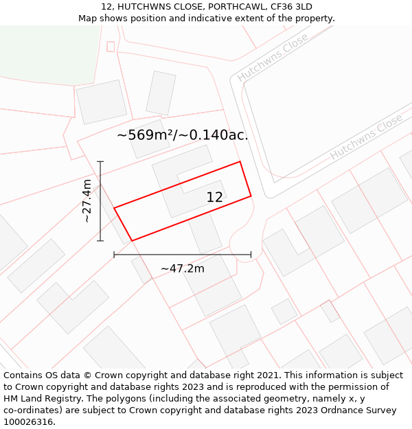 12, HUTCHWNS CLOSE, PORTHCAWL, CF36 3LD: Plot and title map