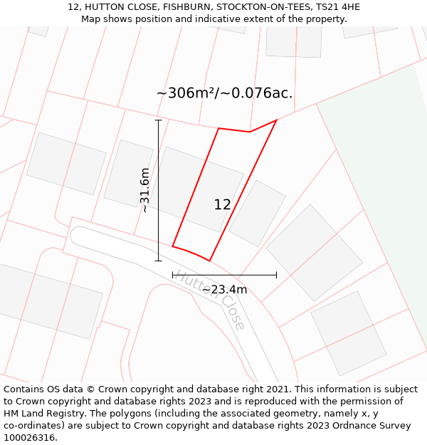 12, HUTTON CLOSE, FISHBURN, STOCKTON-ON-TEES, TS21 4HE: Plot and title map