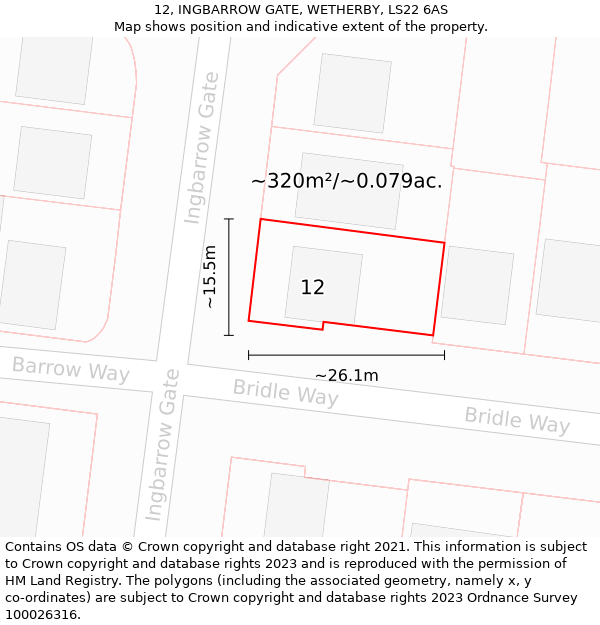 12, INGBARROW GATE, WETHERBY, LS22 6AS: Plot and title map