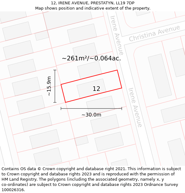 12, IRENE AVENUE, PRESTATYN, LL19 7DP: Plot and title map