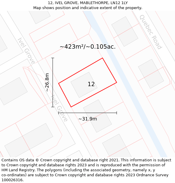 12, IVEL GROVE, MABLETHORPE, LN12 1LY: Plot and title map