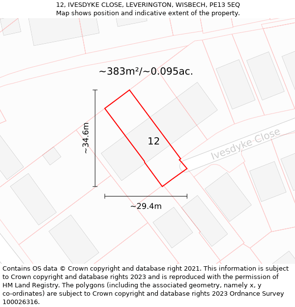 12, IVESDYKE CLOSE, LEVERINGTON, WISBECH, PE13 5EQ: Plot and title map