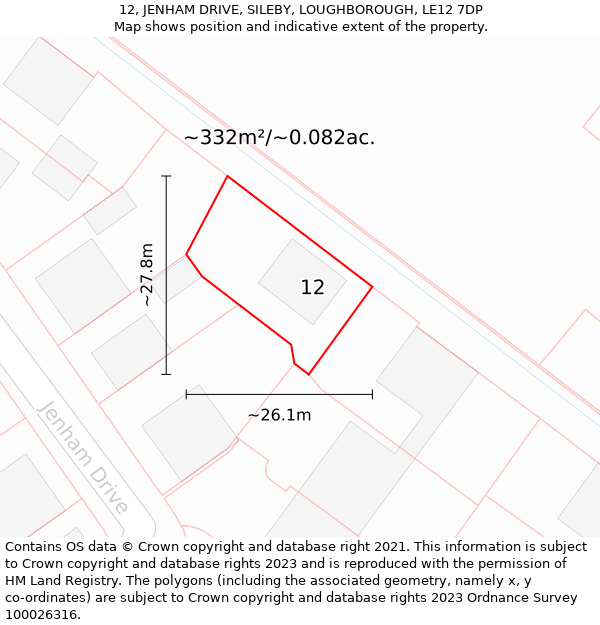 12, JENHAM DRIVE, SILEBY, LOUGHBOROUGH, LE12 7DP: Plot and title map