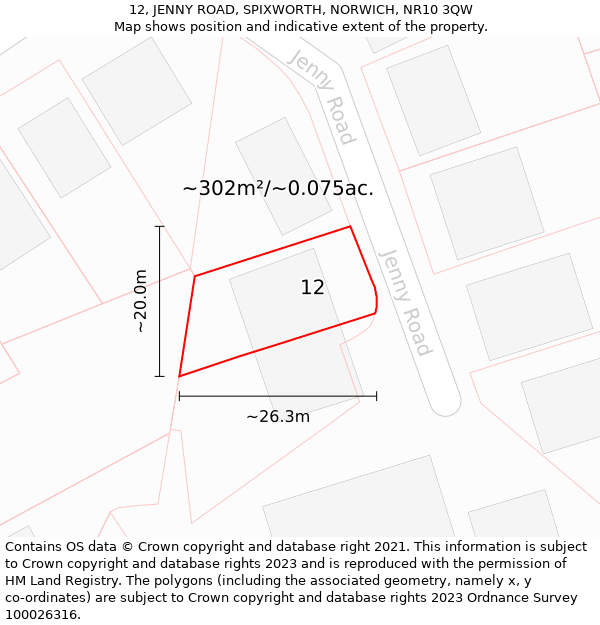 12, JENNY ROAD, SPIXWORTH, NORWICH, NR10 3QW: Plot and title map