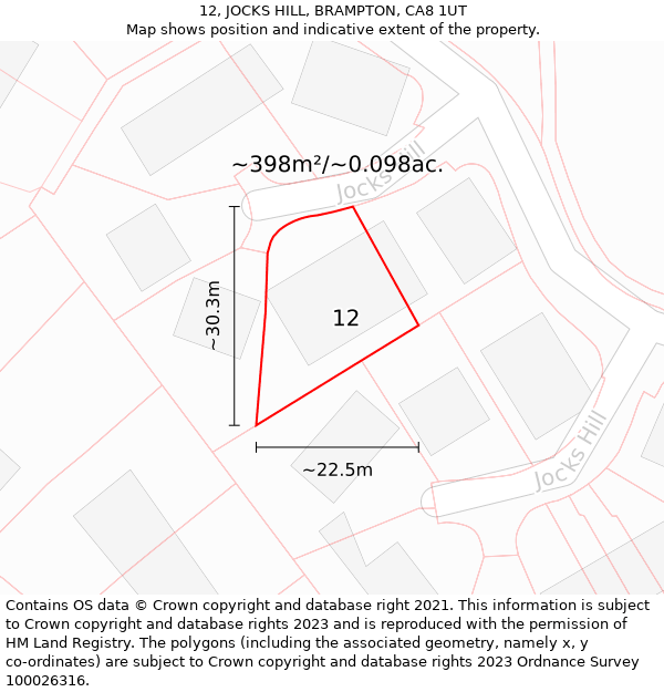 12, JOCKS HILL, BRAMPTON, CA8 1UT: Plot and title map