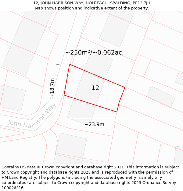 12, JOHN HARRISON WAY, HOLBEACH, SPALDING, PE12 7JH: Plot and title map