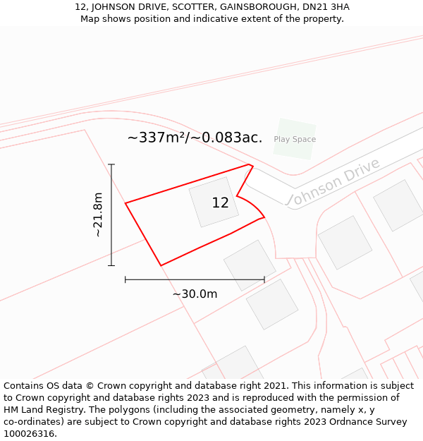 12, JOHNSON DRIVE, SCOTTER, GAINSBOROUGH, DN21 3HA: Plot and title map