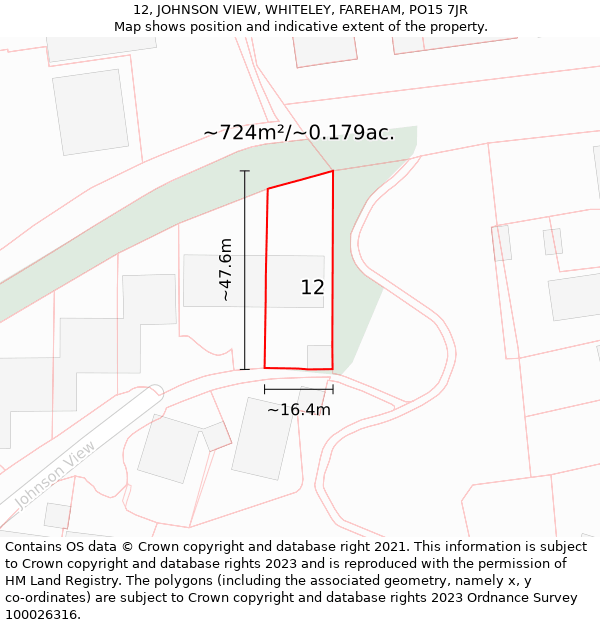 12, JOHNSON VIEW, WHITELEY, FAREHAM, PO15 7JR: Plot and title map