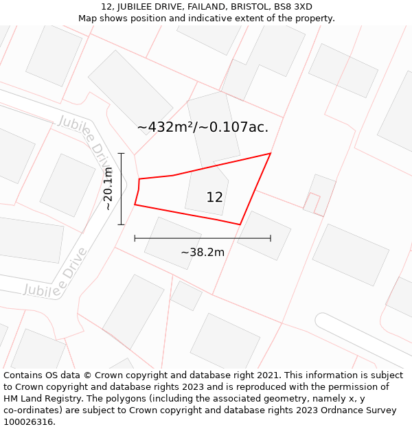 12, JUBILEE DRIVE, FAILAND, BRISTOL, BS8 3XD: Plot and title map