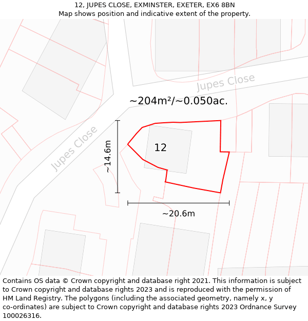 12, JUPES CLOSE, EXMINSTER, EXETER, EX6 8BN: Plot and title map