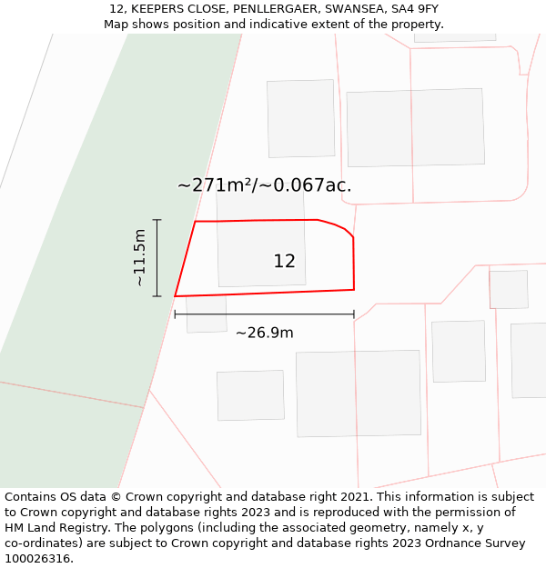 12, KEEPERS CLOSE, PENLLERGAER, SWANSEA, SA4 9FY: Plot and title map