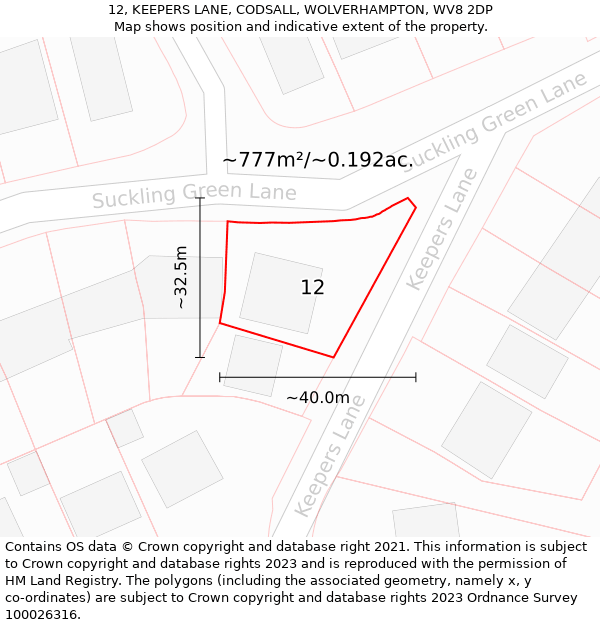 12, KEEPERS LANE, CODSALL, WOLVERHAMPTON, WV8 2DP: Plot and title map