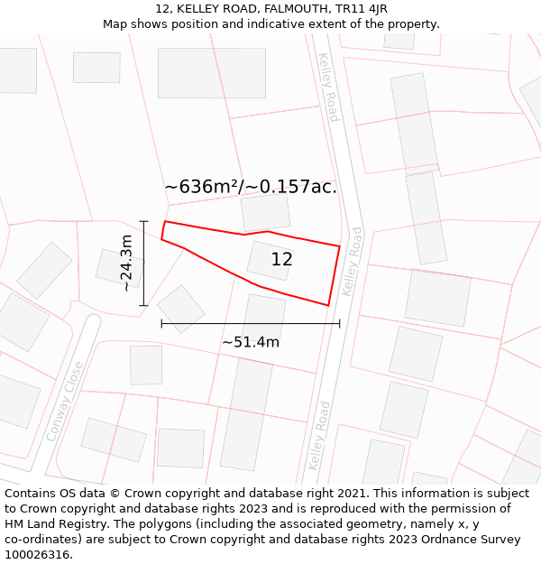 12, KELLEY ROAD, FALMOUTH, TR11 4JR: Plot and title map