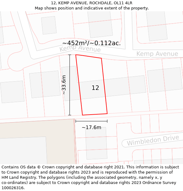 12, KEMP AVENUE, ROCHDALE, OL11 4LR: Plot and title map