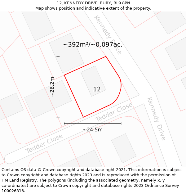 12, KENNEDY DRIVE, BURY, BL9 8PN: Plot and title map