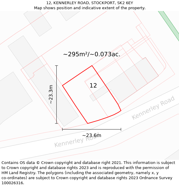 12, KENNERLEY ROAD, STOCKPORT, SK2 6EY: Plot and title map