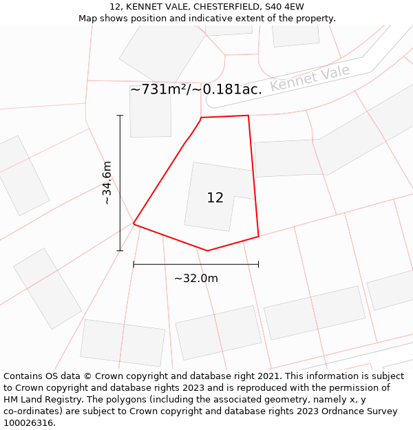 12, KENNET VALE, CHESTERFIELD, S40 4EW: Plot and title map