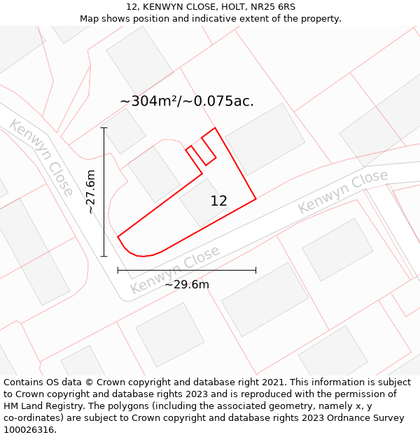 12, KENWYN CLOSE, HOLT, NR25 6RS: Plot and title map