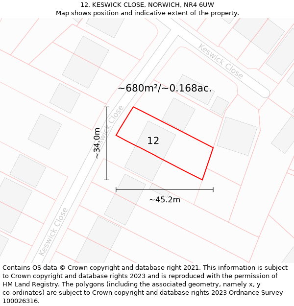 12, KESWICK CLOSE, NORWICH, NR4 6UW: Plot and title map