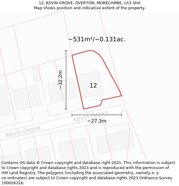 12, KEVIN GROVE, OVERTON, MORECAMBE, LA3 3HA: Plot and title map