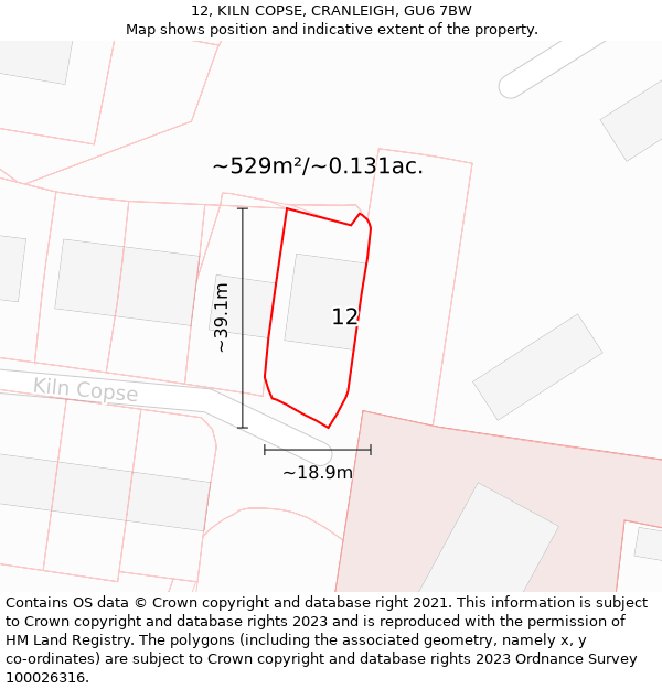 12, KILN COPSE, CRANLEIGH, GU6 7BW: Plot and title map