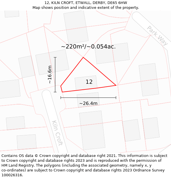 12, KILN CROFT, ETWALL, DERBY, DE65 6HW: Plot and title map