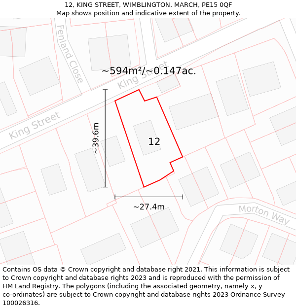 12, KING STREET, WIMBLINGTON, MARCH, PE15 0QF: Plot and title map