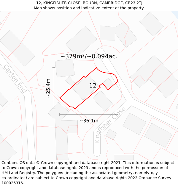 12, KINGFISHER CLOSE, BOURN, CAMBRIDGE, CB23 2TJ: Plot and title map