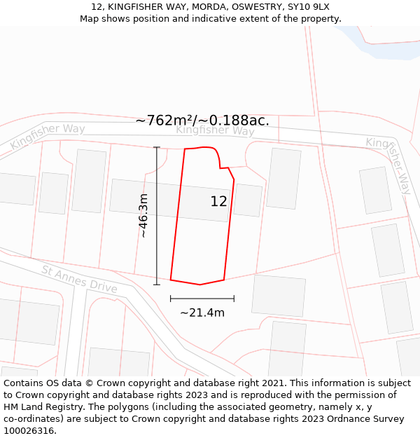 12, KINGFISHER WAY, MORDA, OSWESTRY, SY10 9LX: Plot and title map