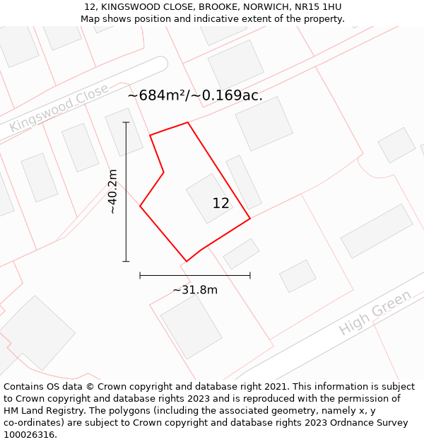 12, KINGSWOOD CLOSE, BROOKE, NORWICH, NR15 1HU: Plot and title map