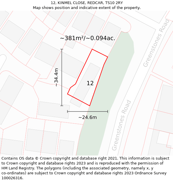 12, KINMEL CLOSE, REDCAR, TS10 2RY: Plot and title map