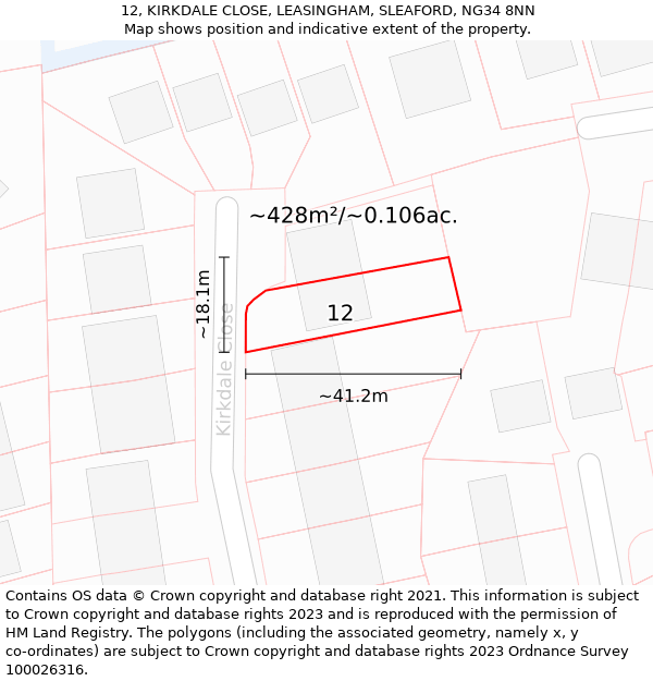 12, KIRKDALE CLOSE, LEASINGHAM, SLEAFORD, NG34 8NN: Plot and title map