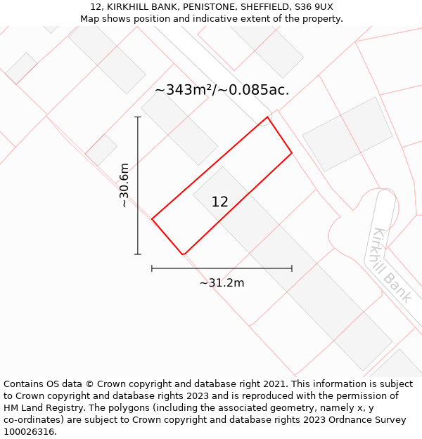 12, KIRKHILL BANK, PENISTONE, SHEFFIELD, S36 9UX: Plot and title map