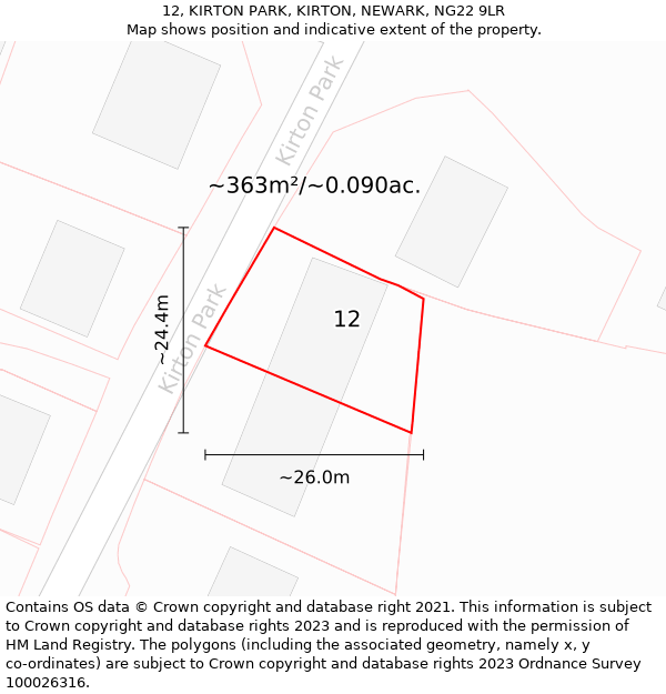 12, KIRTON PARK, KIRTON, NEWARK, NG22 9LR: Plot and title map