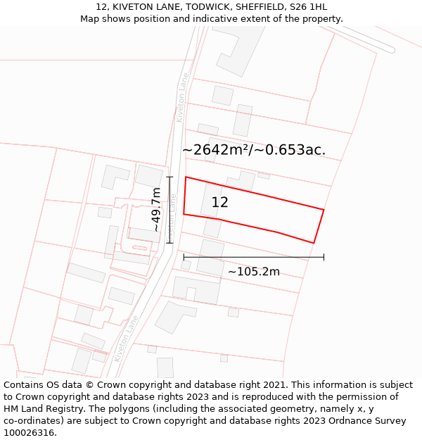 12, KIVETON LANE, TODWICK, SHEFFIELD, S26 1HL: Plot and title map