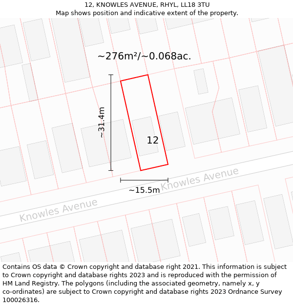 12, KNOWLES AVENUE, RHYL, LL18 3TU: Plot and title map