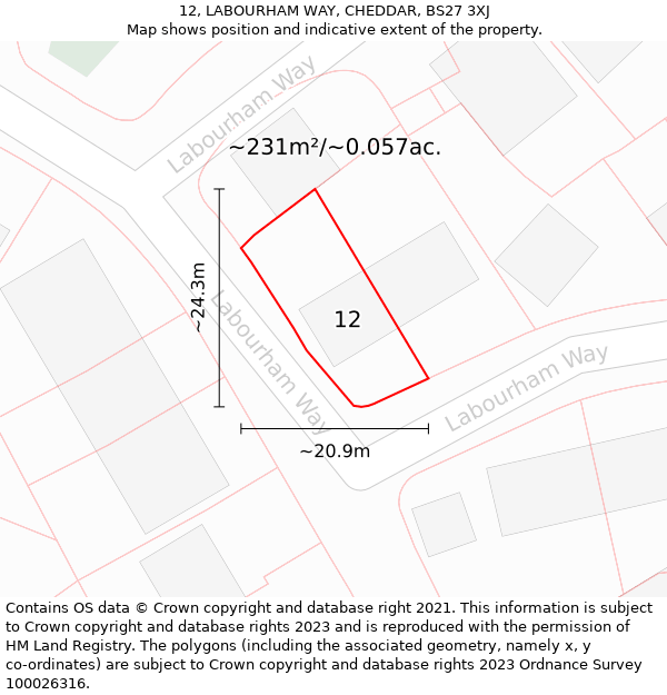 12, LABOURHAM WAY, CHEDDAR, BS27 3XJ: Plot and title map