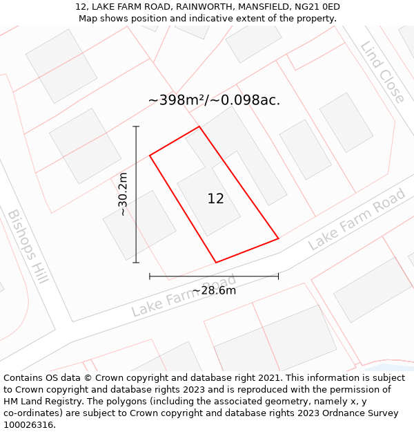 12, LAKE FARM ROAD, RAINWORTH, MANSFIELD, NG21 0ED: Plot and title map