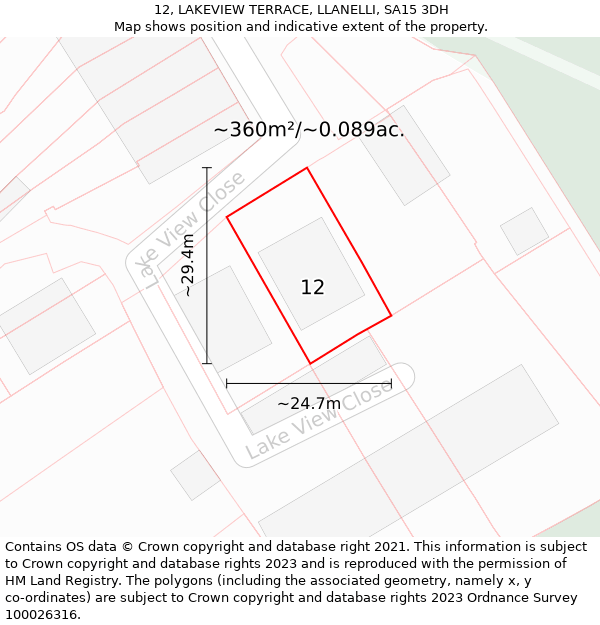 12, LAKEVIEW TERRACE, LLANELLI, SA15 3DH: Plot and title map