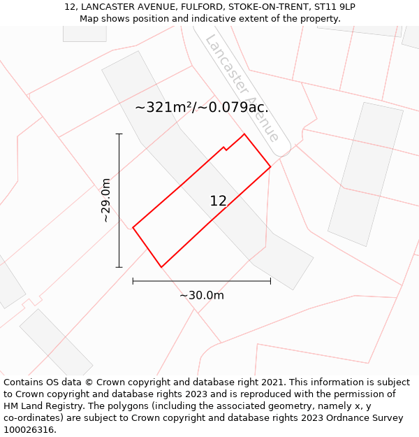 12, LANCASTER AVENUE, FULFORD, STOKE-ON-TRENT, ST11 9LP: Plot and title map