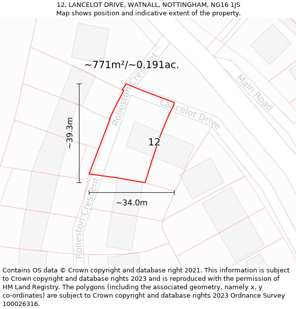 12, LANCELOT DRIVE, WATNALL, NOTTINGHAM, NG16 1JS: Plot and title map