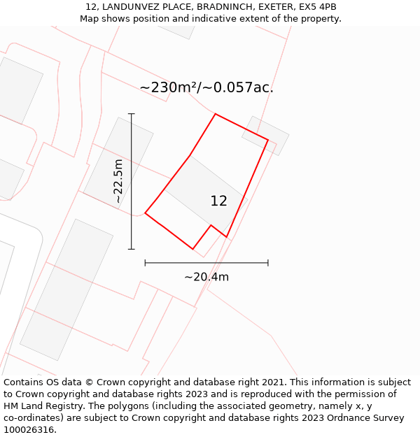 12, LANDUNVEZ PLACE, BRADNINCH, EXETER, EX5 4PB: Plot and title map