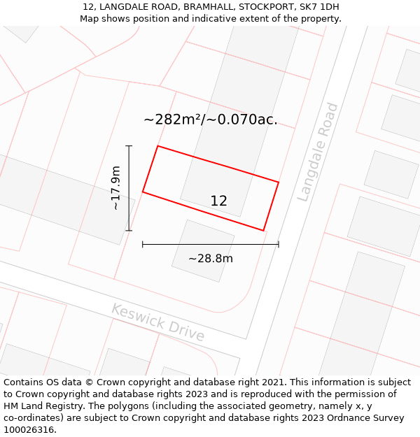 12, LANGDALE ROAD, BRAMHALL, STOCKPORT, SK7 1DH: Plot and title map