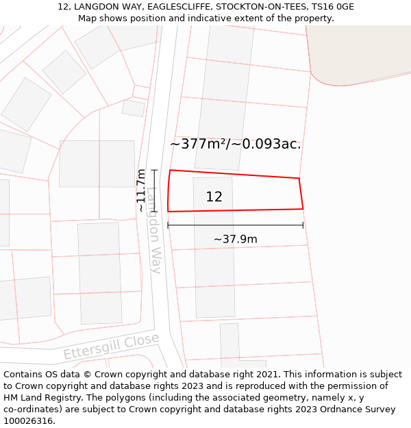 12, LANGDON WAY, EAGLESCLIFFE, STOCKTON-ON-TEES, TS16 0GE: Plot and title map