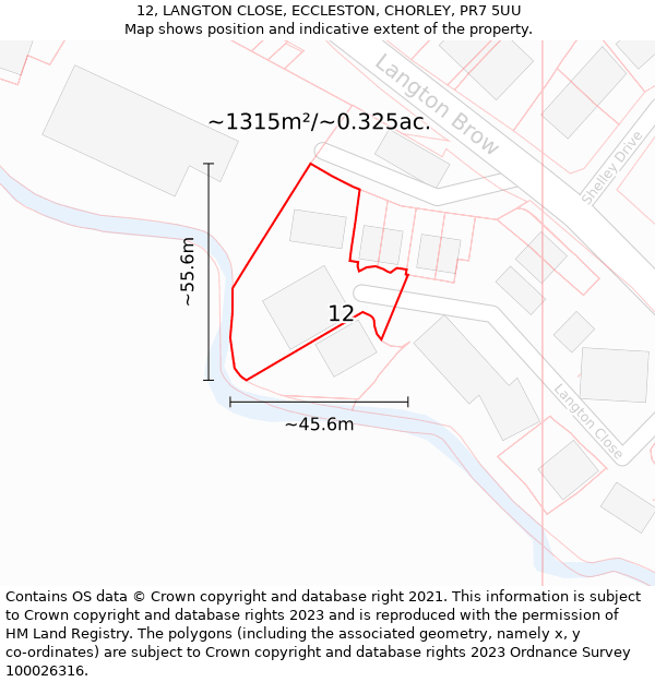 12, LANGTON CLOSE, ECCLESTON, CHORLEY, PR7 5UU: Plot and title map